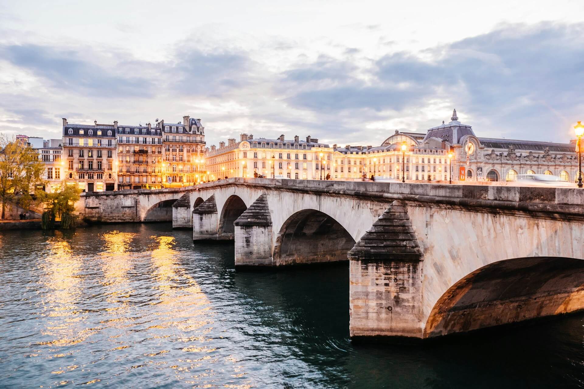 Illuminated Bridge On The Seine